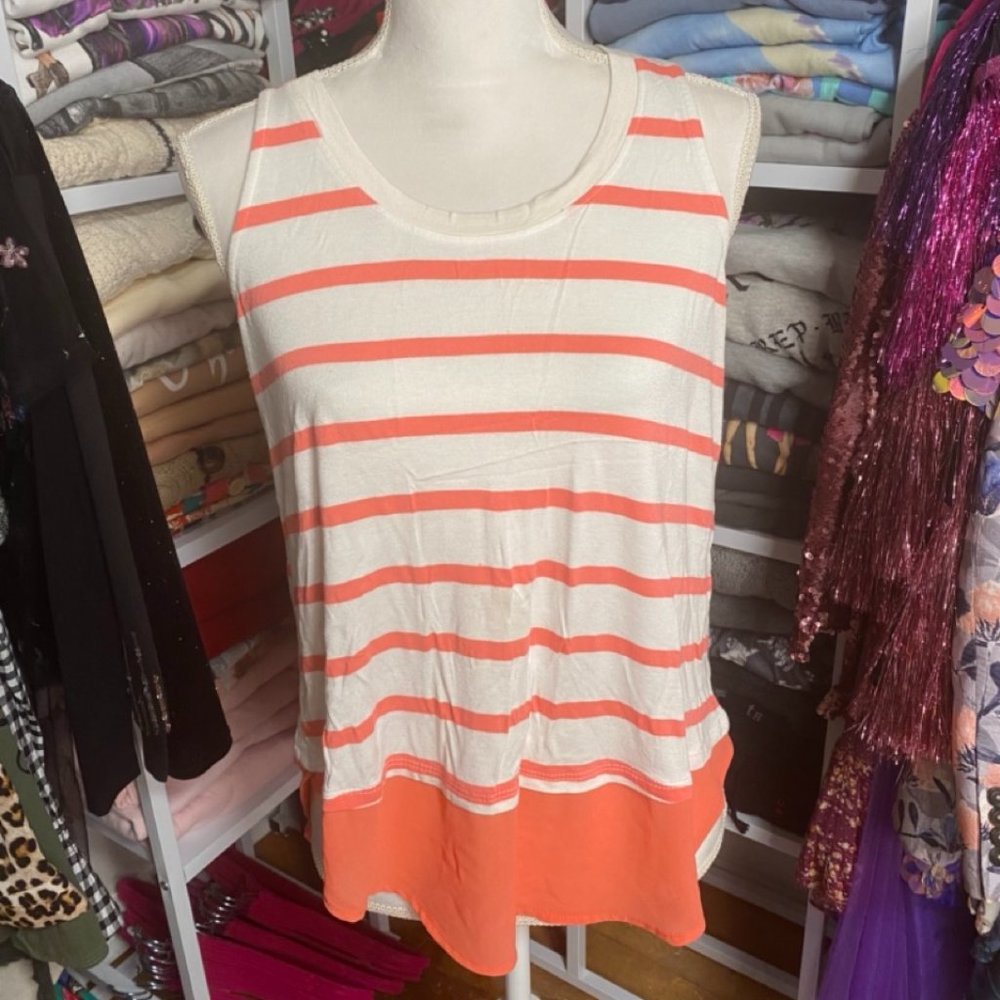 CREAM + CORAL STRIPED TANK